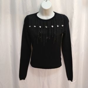 Express Embellished Long-Sleeve Sweater, Black, XS